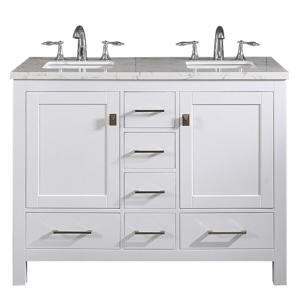 Totti Memphis 44" White Transitional Double Sink Bathroom Vanity w